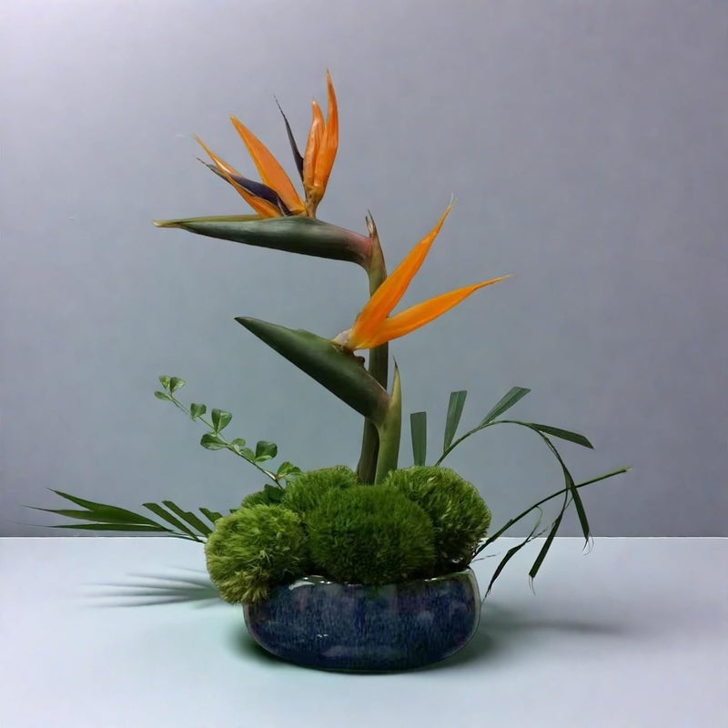 FLARINGEXTRA1 Water Lotus Bowl Planter Kit - Japanese Compote Bowl Ikebana Vase Set w/ 1.8" Floral Frog- Ideal for Ikebana, Flower Arrangement & Hydroponic Planting (Blue) - Image 5